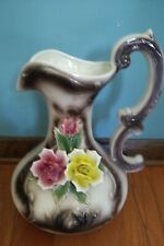 XL Large Vintage Capodimonte Italy Hand Painted Pitcher Vase Ewer Applied Roses picture