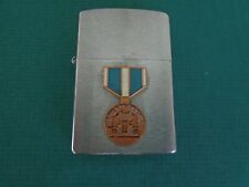 Zippo brushed chrome lighter with Korean Service medallion on front of case picture