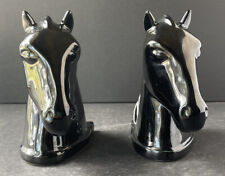 Vintage ABINGDON Black Horse Head Heavy Ceramic Bookends w/ Original Label USA picture
