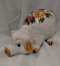 Extra Large Vintage Ceramic Piggy Bank Floral Print Hand-painted Made In Italy picture