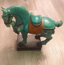 Stunning Asian Handpainted Glaze Turquoise Horse Ceramic Statue *broken picture