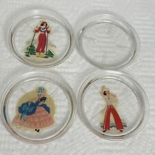1939 New York World's Fair Glass Souvenir Coasters Set of 4 Women Sail Dance Ski picture
