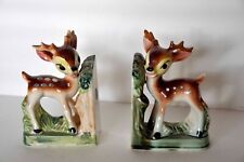 VINTAGE Wales Ceramic Japan Vintage Pair FAWNS Book Ends Hand Painted 6.50” picture