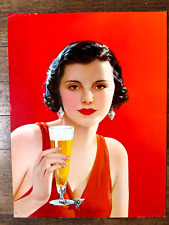 Vintage Litho 1940-50's Woman Holding A Beer- Great Condition picture