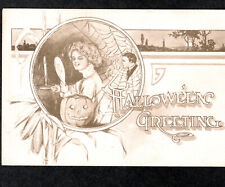 Halloween Greeting 1910 Gibson Art GA10 Sepia Man Caught in Spider Web PostCard picture