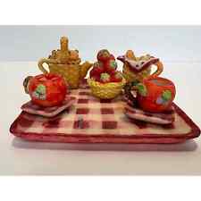 Vintage Popular Imports Mini Picnic Tea Set, Resin, 10 Pieces, Red/White picture