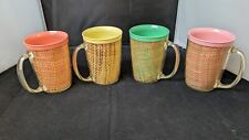 Set of 4 VTG Raffia Ware Mugs Cups Glasses Weave Thermal Cups Melamine MCM picture