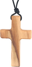 Natural Wood Cross Pendant Necklace Hand Carved Wooden Cross Necklace for Men picture