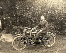 1914 VINTAGE INDIAN MOTORCYCLE V-TWIN MAN IN SUIT GREAT PENNANT PHOTO AMERICANA picture