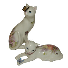 Westland KittyKats Figurines - Pair of White Floral Cats with Butterflies picture