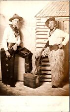 RPPC Cowboy Studio Prop Woolly Chaps Rifle c1910s Cosplay photo postcard JQ3 picture