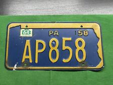 Vintage 1958 Pennsylvania License Plate# AP858 w/ 1964 sticker picture