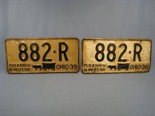 Set of 1938 Ohio 150 Anniversary Covered Wagon License Plates 882-R VTG. picture