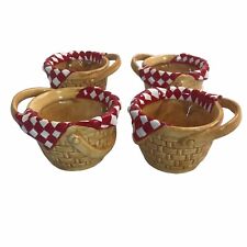 Set of 4 Dept 56 Wicker Picnic Basket Tea Cups Red Riding Hood Replacement Mugs picture