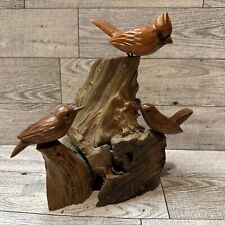 JOHN B. COWDEN Mid Century Handcarved Wood Birds On Driftwood 6x6” Vintage picture