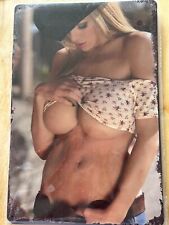 Blonde Cowgirl Sexy Busty Cowboy 8” x 12” Tin Sign Man cave Garage picture