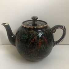 Vintage Gibson’s Made In England Tea Pot Gold Trim Drip Glaze Cherry Tree # A587 picture