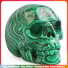 Natural Malachite Quartz Crystal Skull Carved Rough Stone Ghost Skeleton Healing picture