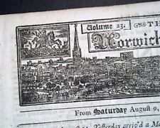 Rare 1729 Norwich England w/ Great Masthead CITY SKYLINE Engraving Newspaper picture