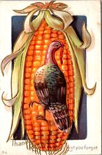 Thanksgiving Postcard Giant Ear of Corn and Turkey picture