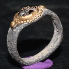 Genuine Ancient Roman Silver Ring with Gold Intaglio Bezel Circa 1st Century AD picture