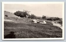 RPPC People Enjoy Time by the Creek Nice Hats AZO 1918-1930 VTG Postcard 1346 picture