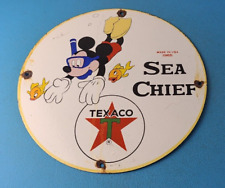 Vintage Texaco Gasoline Sign - Disney Mickey Sea Chief Porcelain Gas Pump Sign picture