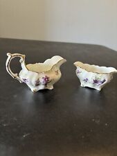 Hammersley Bone China Victorian Violets Mini Creamer And Sugar Bowl, Gold Trim picture