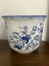Vintage Spode Blue & White Floral Porcelain Cache Flower Pot Planters 8” Round picture