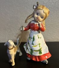 Vintage Girl Walking Dog On A Leash. Ceramic. 6in. Used. Girl. Dog. Leash picture