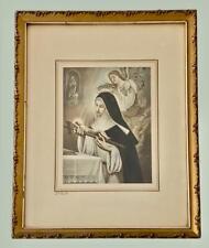 1920's St. Rita of Cascia TABER PRANG ART PRINT GOLD Framed pencil signed picture