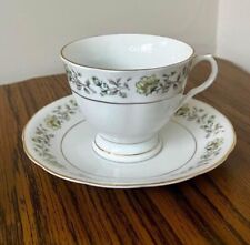 Vintage 1970s Yong Sheng White with Green Flowers Porcelain Tea Cup & Saucer Set picture