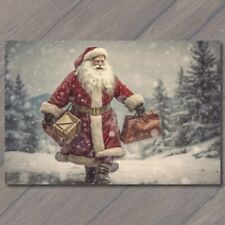 POSTCARD Santa strolls through the old fashion forest gifts in hand santa claus picture