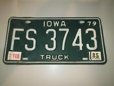 1979 Iowa IA Commercial Truck Green License Plate FS 3743 USA Authentic Feb 1985 picture