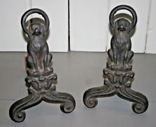 Antique Pair of Dogs 19c Cast Iron Andirons Spaniel Mountain Rare Fireplace picture