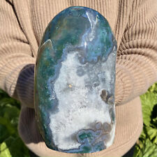 4.8LB Large Natural green moss agate crystal raw stone quartz spiritual healing picture