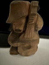 HAND CARVED Primitive Man Playing Instrument Wood Vintage picture