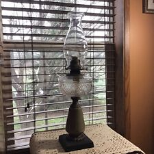 Antique 21” Composite Sage Green Glass Pedestal Base Fancy Oil Lamp W/wick picture