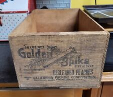 Scarce 1920s Golden Spike Peaches Wooden Crate San Francisco California, Nice picture