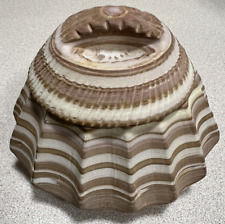 Lovely Vintage Round Scalloped Banded Ironstone Hand Carved Lidded Trinket Box picture
