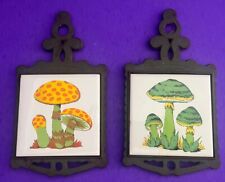 Vintage Mushroom Trivets Ceramic Tile Cast Iron Hot Plates Retro ‘70s SALE picture