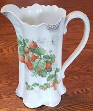 Antique Harker Semi-Porcelain Pitcher Strawberries w/Gold Edging Rare 8