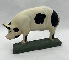 Vintage Cast Iron Door Stop Spotted Pig Sow Hog 8” x 6” 4+ lbs Made in Canada picture