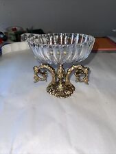 Glass Vintage Ribbed Glass Bowl With a Brass Base, Display, Candy Dish, picture