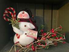 Primitive Handcrafted USA Snowman with Candy Cane and Sign picture