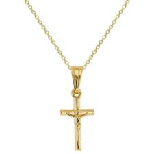 Gold Plated Small Jesus Crucifix Cross Pendant Catholic Necklace for Kids 16
