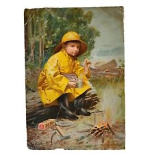 Vintage Print Uneeda Biscuits Hand Colored Ad boy Raincoat Approx 10x7 inches picture