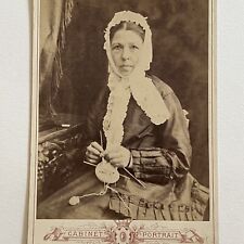 Antique Cabinet Card Photograph Mature Woman Bonnet Quaker Knitting Needles Yarn picture