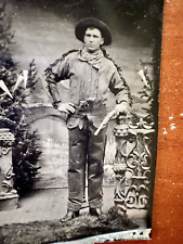 Antique Tintype Photo Double armed Cowboy African American Photographer Colorado picture