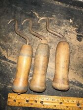 3 Vintage Tie Wire Tool with Rotating Wooden Hook. For Potato Bags Etc. picture